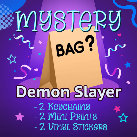 Demon Slayer Mystery Bag (2 Keychains, 2 Mini Prints, 2 Vinyl Stickers)