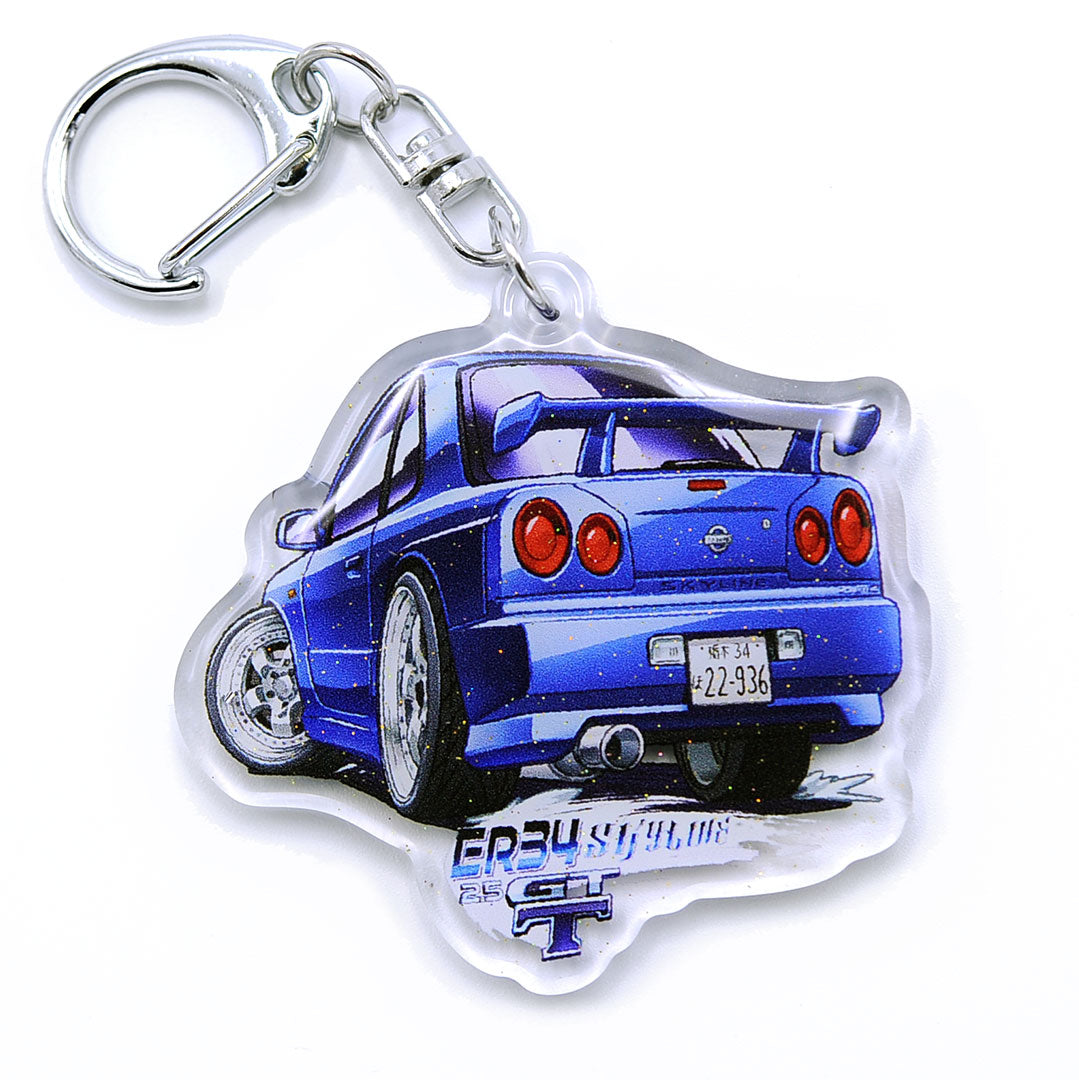 R34 Skyline GT-T Rear Blue (ER34) Acrylic Charm Keychain