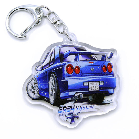 R34 Skyline GT-T Rear Blue (ER34) Acrylic Charm Keychain