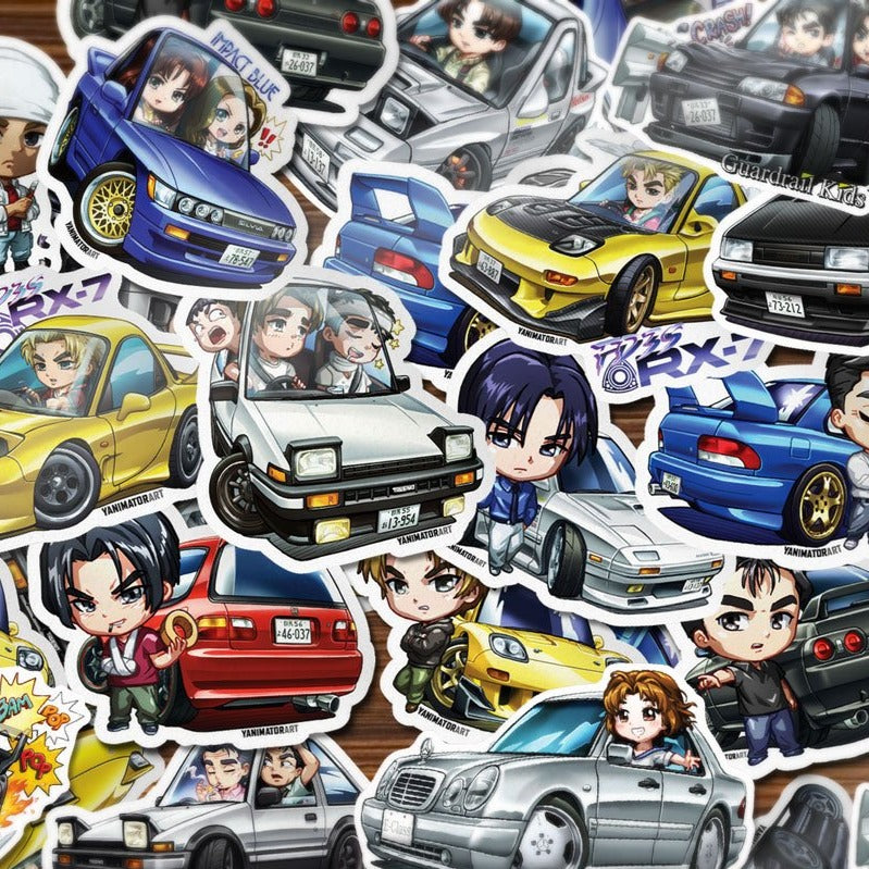 Initial D Cars & Character Vinyl Stickers FULL SET [16 PCS]