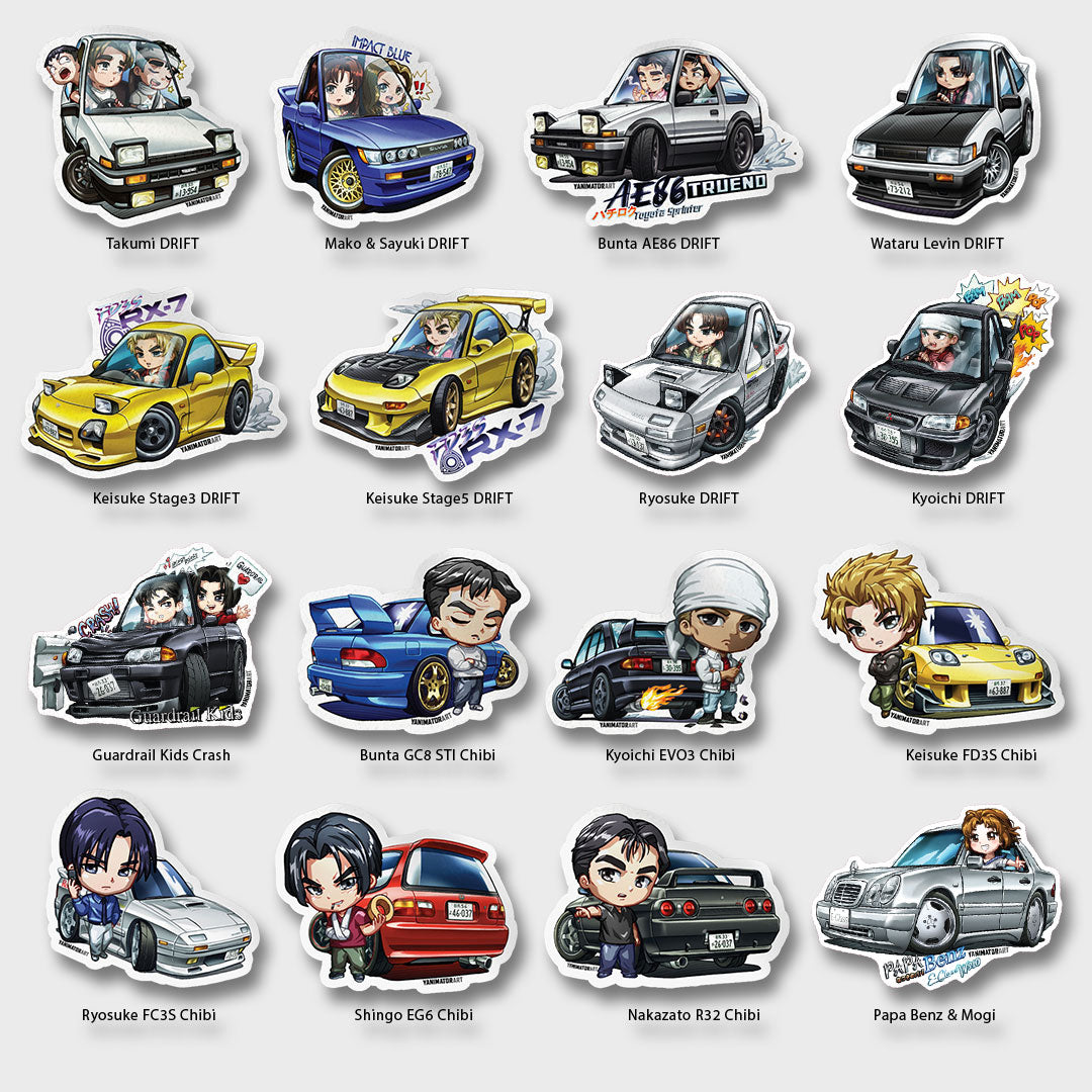 Initial D Cars & Character Vinyl Stickers FULL SET [16 PCS] – YanimatorART