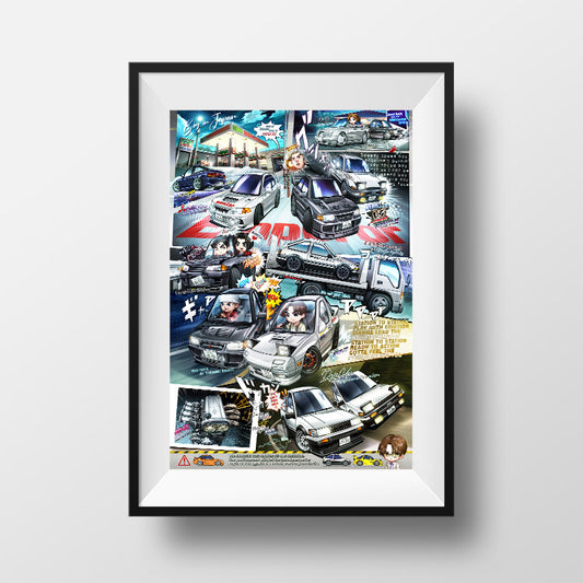 Initial D: Stage 2 Chibi Car Poster Print - Second Stage
