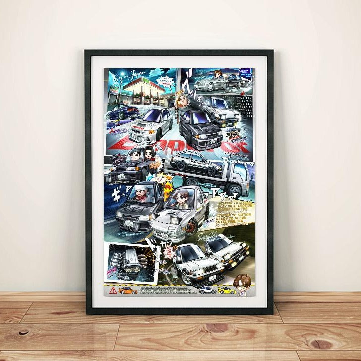 Initial D: Stage 2 Chibi Car Poster Print - Second Stage