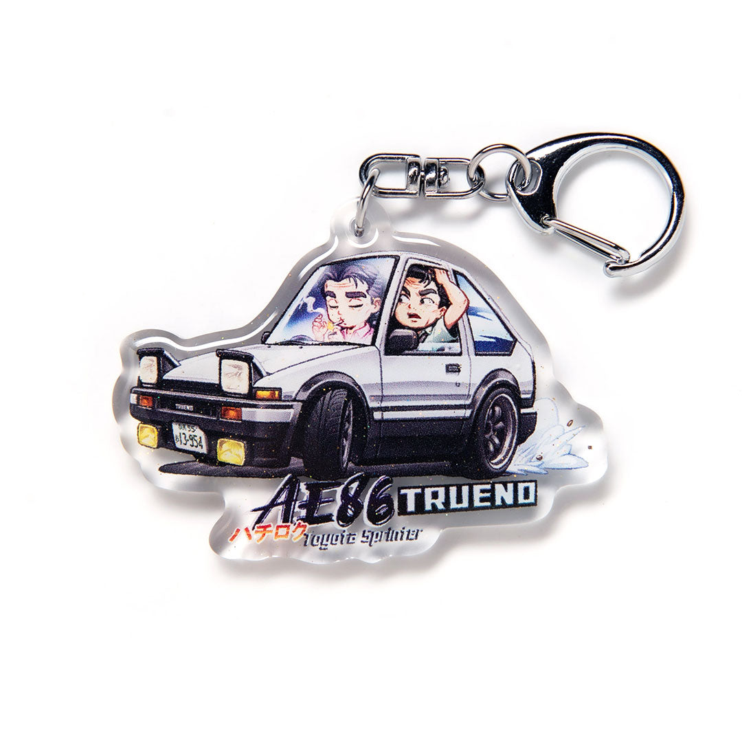 Bunta Fujiwara & Yuichi w AE86 Trueno 1st Stage Character Drift Acrylic Charm Keychain