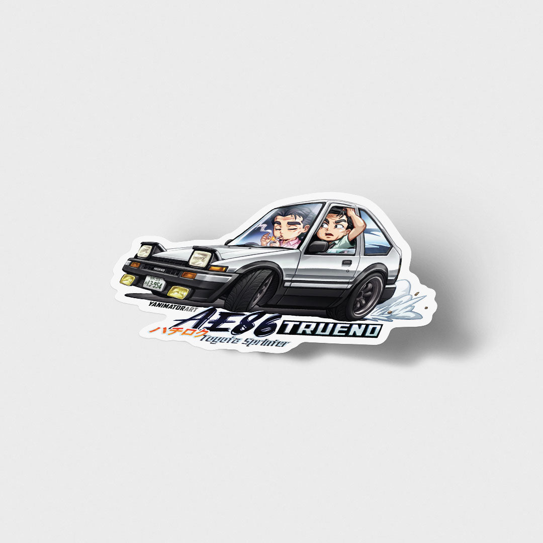 Bunta Fujiwara & Yuichi w AE86 Trueno 1st Stage Character Drift Vinyl Sticker