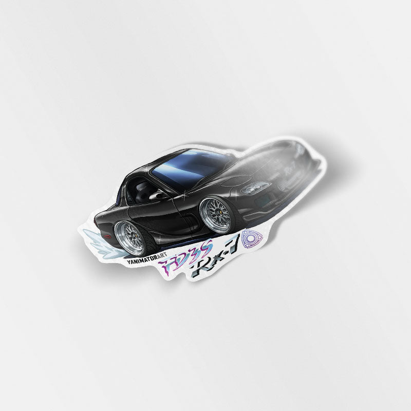 FD3S RX-7 Black w BBS Rim Black Vinyl Sticker