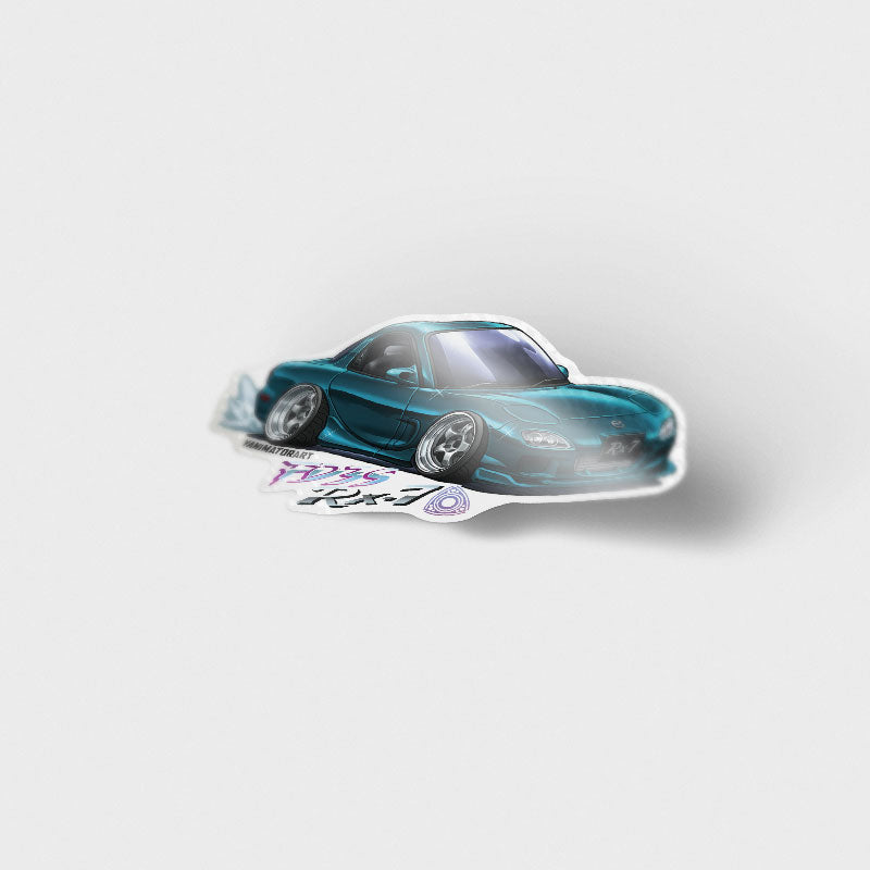FD3S RX-7 w Work Meister Rim Montego Blue Vinyl Sticker