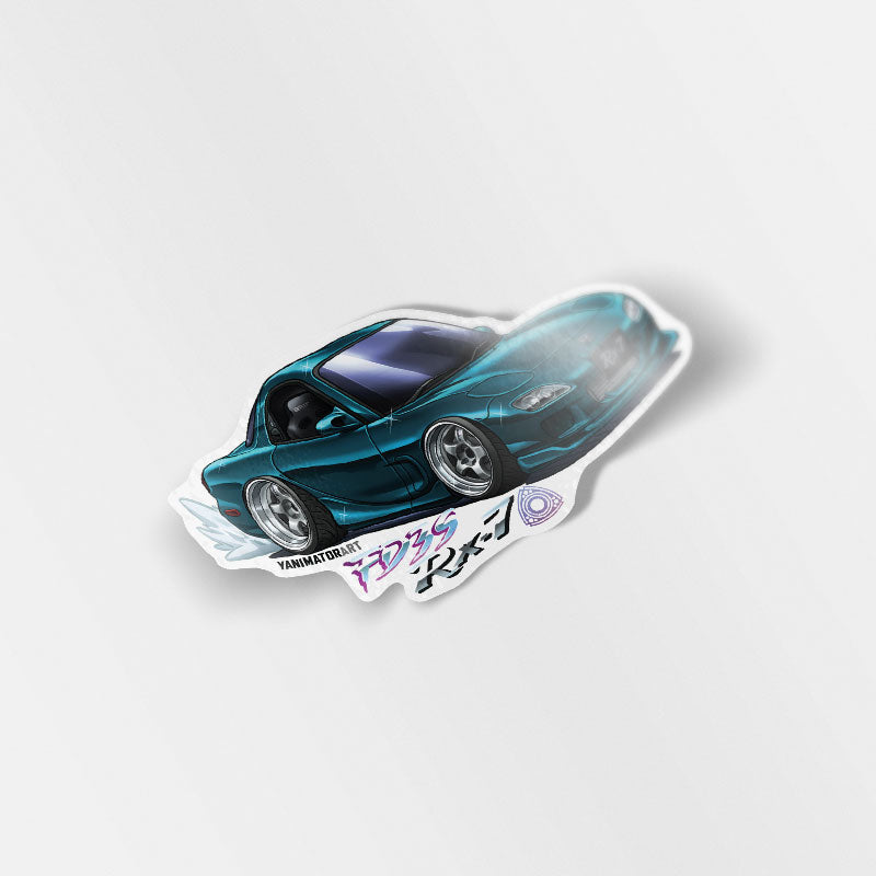 FD3S RX-7 w Work Meister Rim Montego Blue Vinyl Sticker
