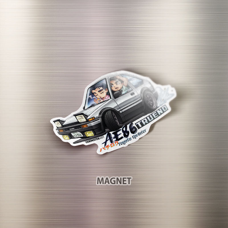 Bunta Fujiwara & Yuichi w AE86 Trueno 1st Stage Character Drift Magnet