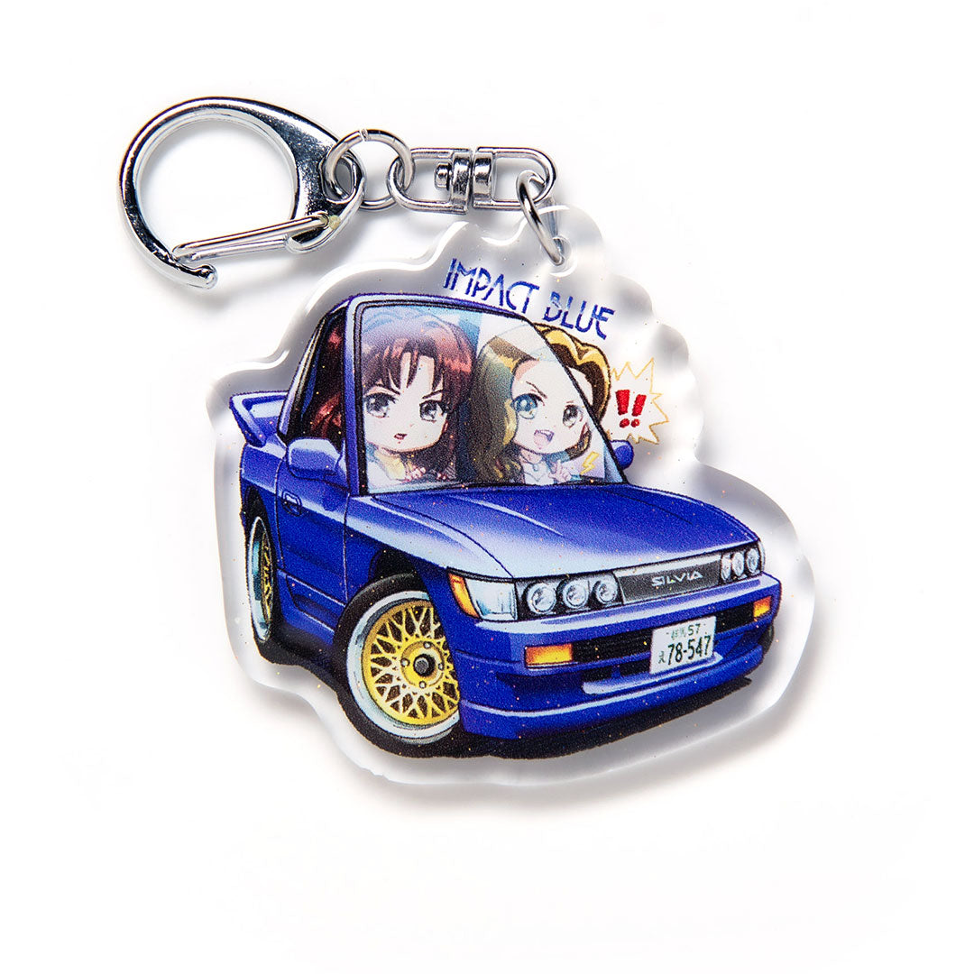 Mako & Sayuki Impact Blue S13 Sil80 SilEighty Silvia 180sx 240sx Character Drift Acrylic Charm Keychain