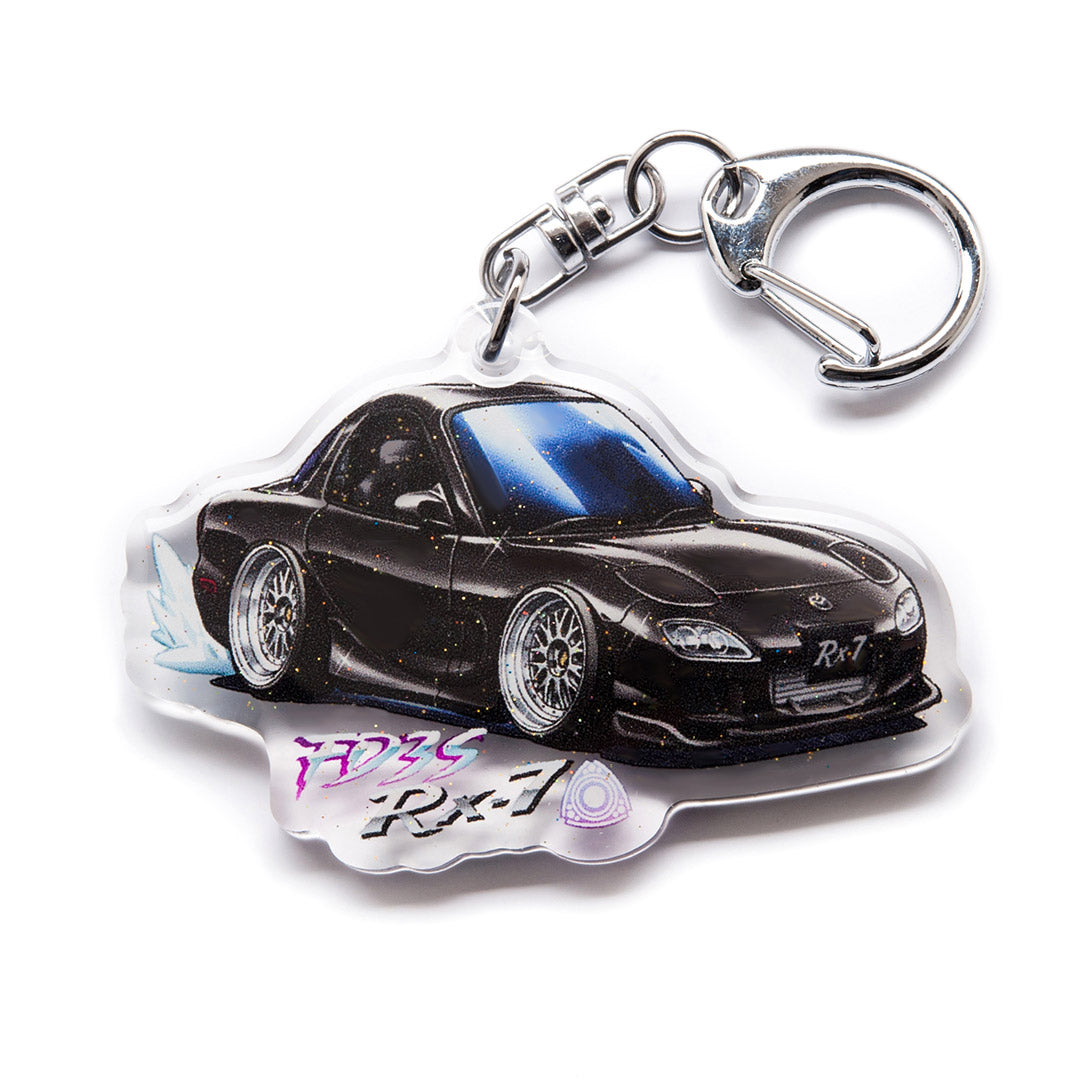 FD3S RX-7 Black w BBS Rim Black Acrylic Charm Keychain