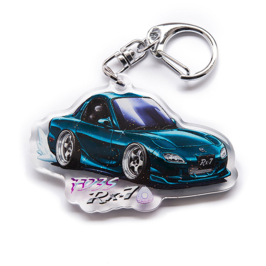 FD3S RX-7 with Work Meister Rim Montego Blue Acrylic Charm Keychain