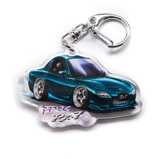 FD3S RX-7 with Work Meister Rim Montego Blue Acrylic Charm Keychain