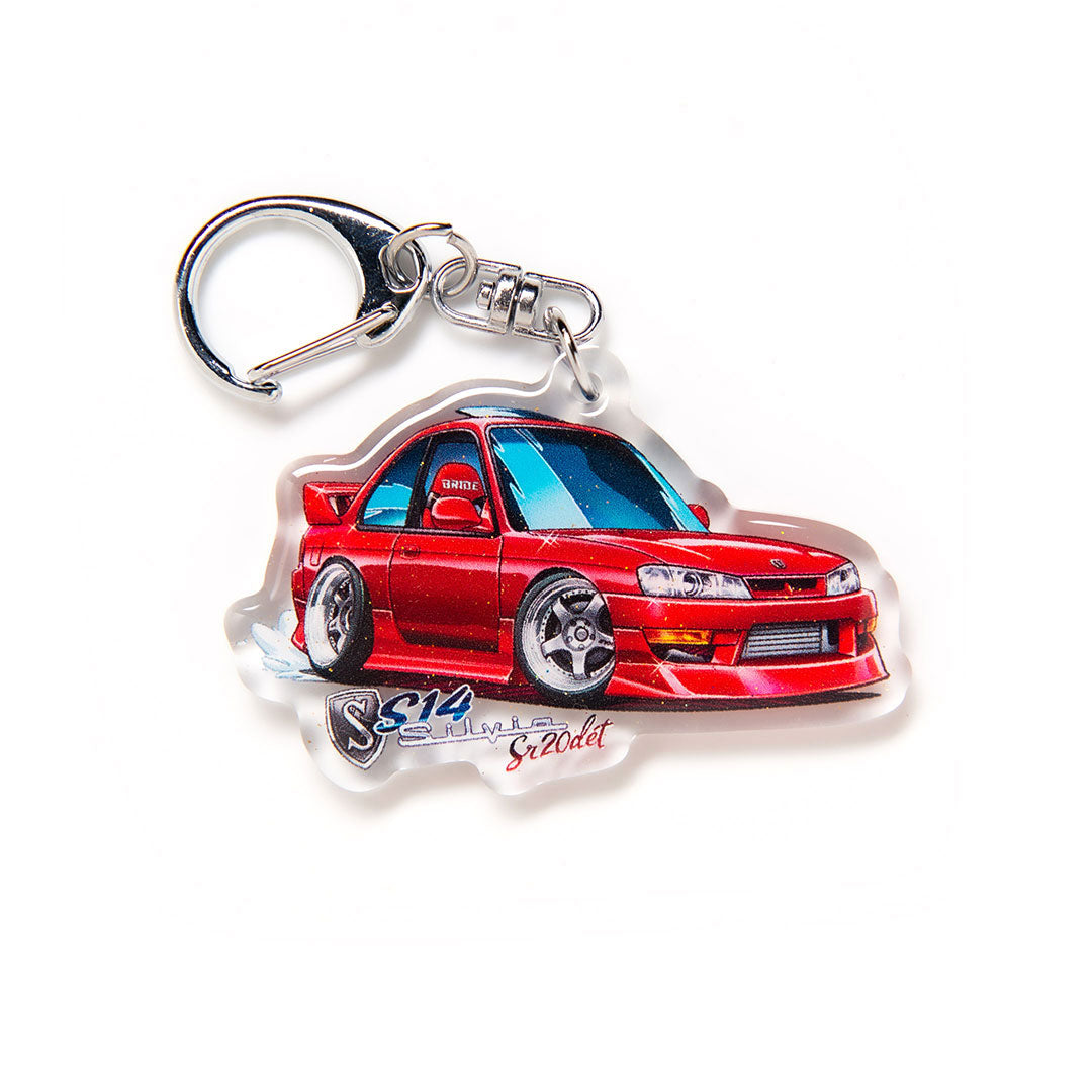 S14 240SX Silvia w Aero Red Acrylic Charm Keychain