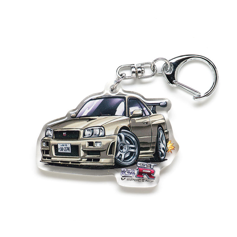 R34 Skyline GT-R V-spec II Nür Gold BNR34 GTR Acrylic Charm Keychain