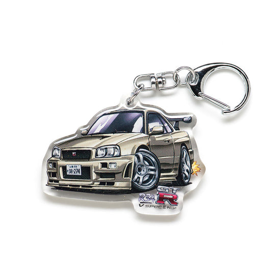 R34 Skyline GT-R V-spec II Nür Gold BNR34 GTR Acrylic Charm Keychain