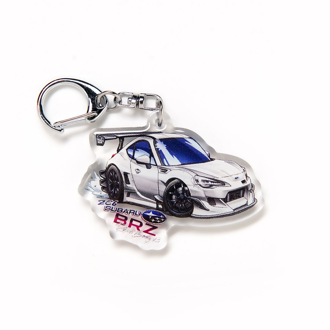 ZC6 BRZ w Rocket Bunny White Acrylic Charm Keychain