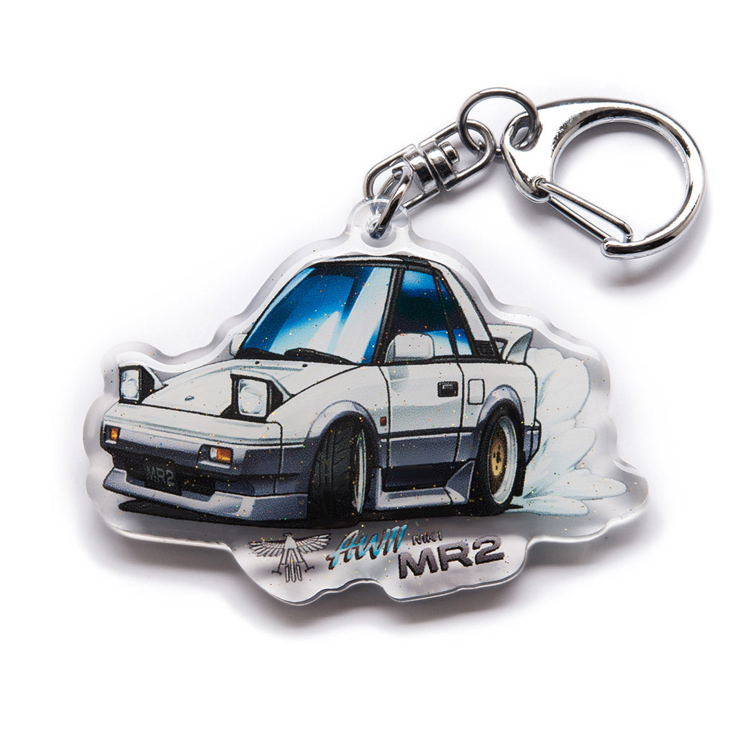 AW11 MR-2 / MR2 MK1 White & Silver 2-Tone Acrylic Charm Keychain