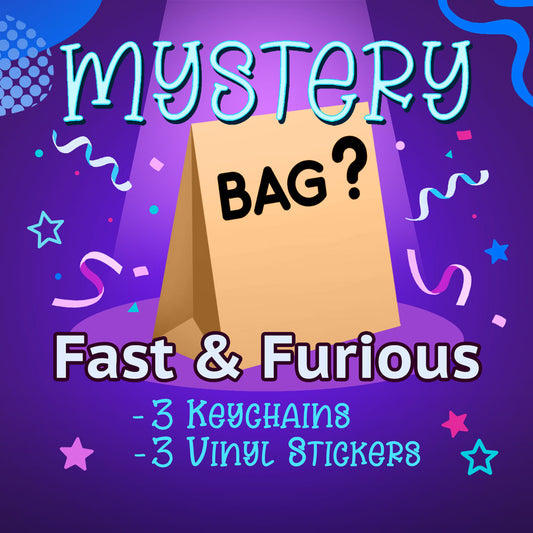 Fast & Furious Mystery Bag (3 Keychains, 3 Vinyl Stickers)