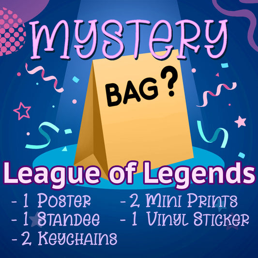 League of Legends Mystery Bag (1 Poster, 1 Standee, 2 Keychains, 2 Mini Prints, 1 Vinyl Sticker)