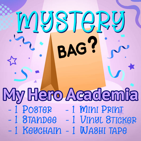 My Hero Academia Mystery Bag (1 Poster, 1 Standee, 1 Keychain, 1 Mini Prints, 1 Vinyl Sticker, 1 Washi Tape)