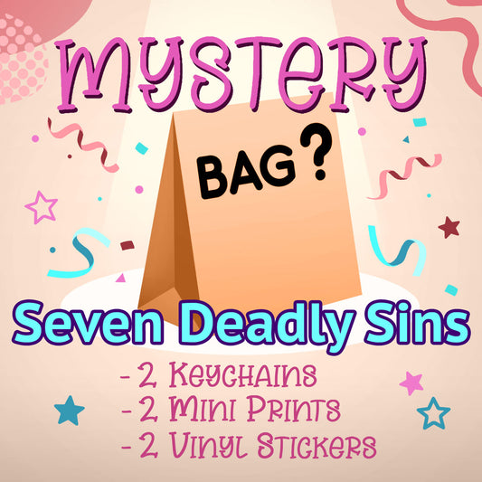 Seven Deadly Sins Mystery Bag (2 Keychains, 2 Mini Prints, 2 Vinyl Stickers)