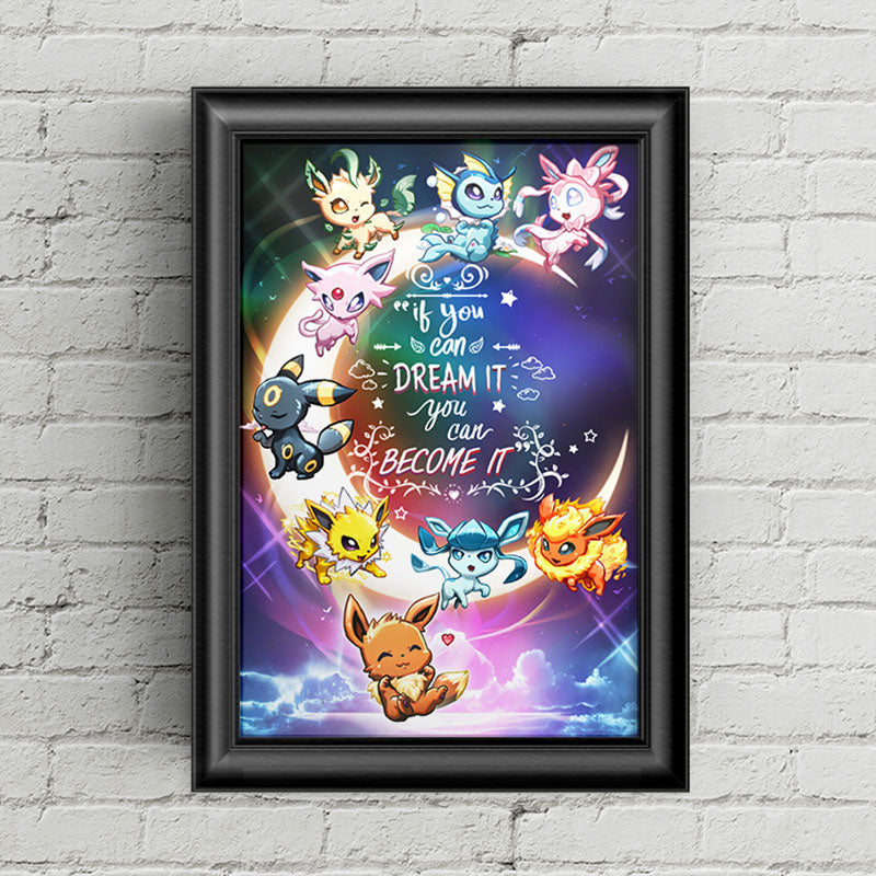 Pocket Elemental Foxes Motivational Poster Print - If You Can Dream It You Can Become It