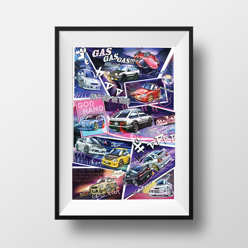Initial D: Stage 4 Chibi Car Poster Print - Fourth Stage