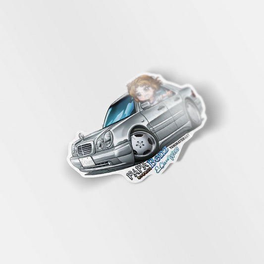 Mercedes W210 E-Class Silver with Papa Benz and Natsuki Mogi 2nd Stage Vinyl Sticker