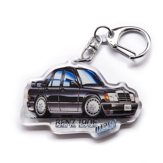 Mercedes W201 190E E-Class Black and Silver Papa Benz Manga Edition 2nd Stage Acrylic Charm Keychain