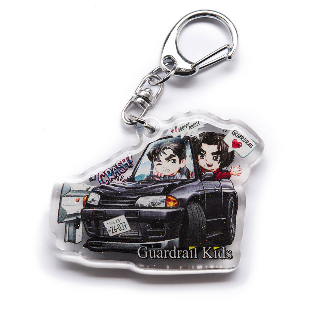 Nakazato & Shingo "Guardrail Kids" R32 Skyline GT-R Character Crash Acrylic Charm Keychain