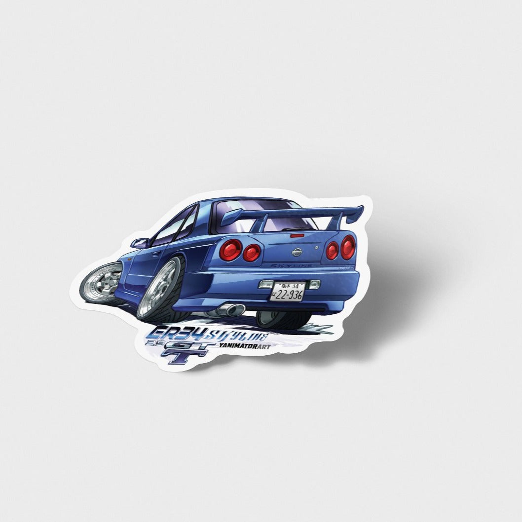R34 Skyline GT-T Rear Blue Vinyl Sticker – YanimatorART