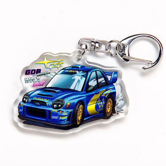 GDB Impreza WRX STI WRC Rally Bugeye 2002-2003 Blue Acrylic Charm Keychain