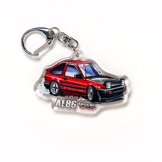 AE86 Trueno w Hoshino Impul Wheels Red Acrylic Charm Keychain